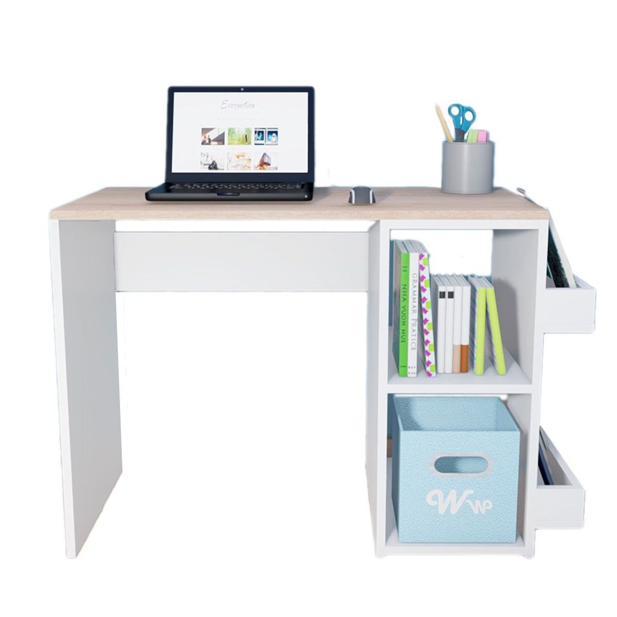WONDER WOOD MUEBLERIA - Escritorio Harvey Wonder Wood Muebleria con 2 compartimientos y 2 portalibros Blanco/Natural