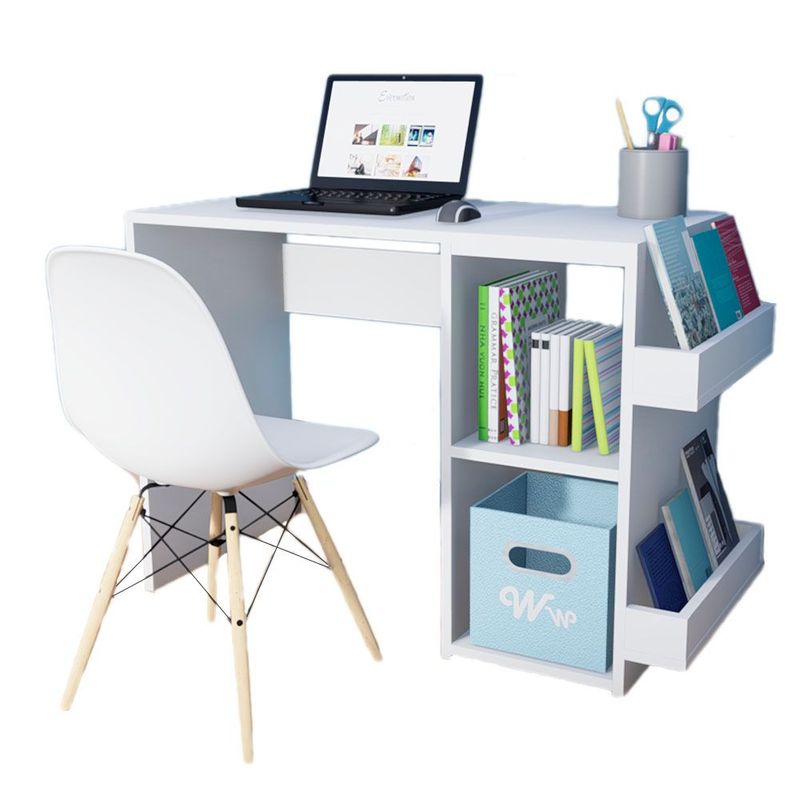 WONDER WOOD MUEBLERIA - Escritorio Harvey Wonder Wood Muebleria con 2 compartimientos y 2 portalibros Blanco + Silla