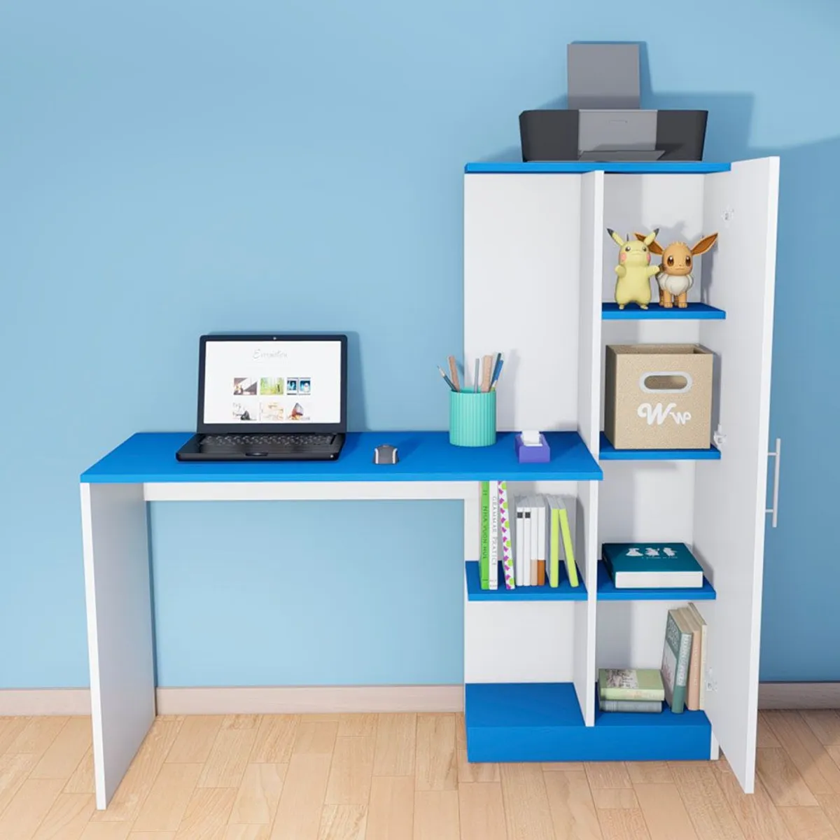 WONDER WOOD MUEBLERIA - Escritorio Organizador Robert con puerta Wonder Wood Muebleria BlancoAzul