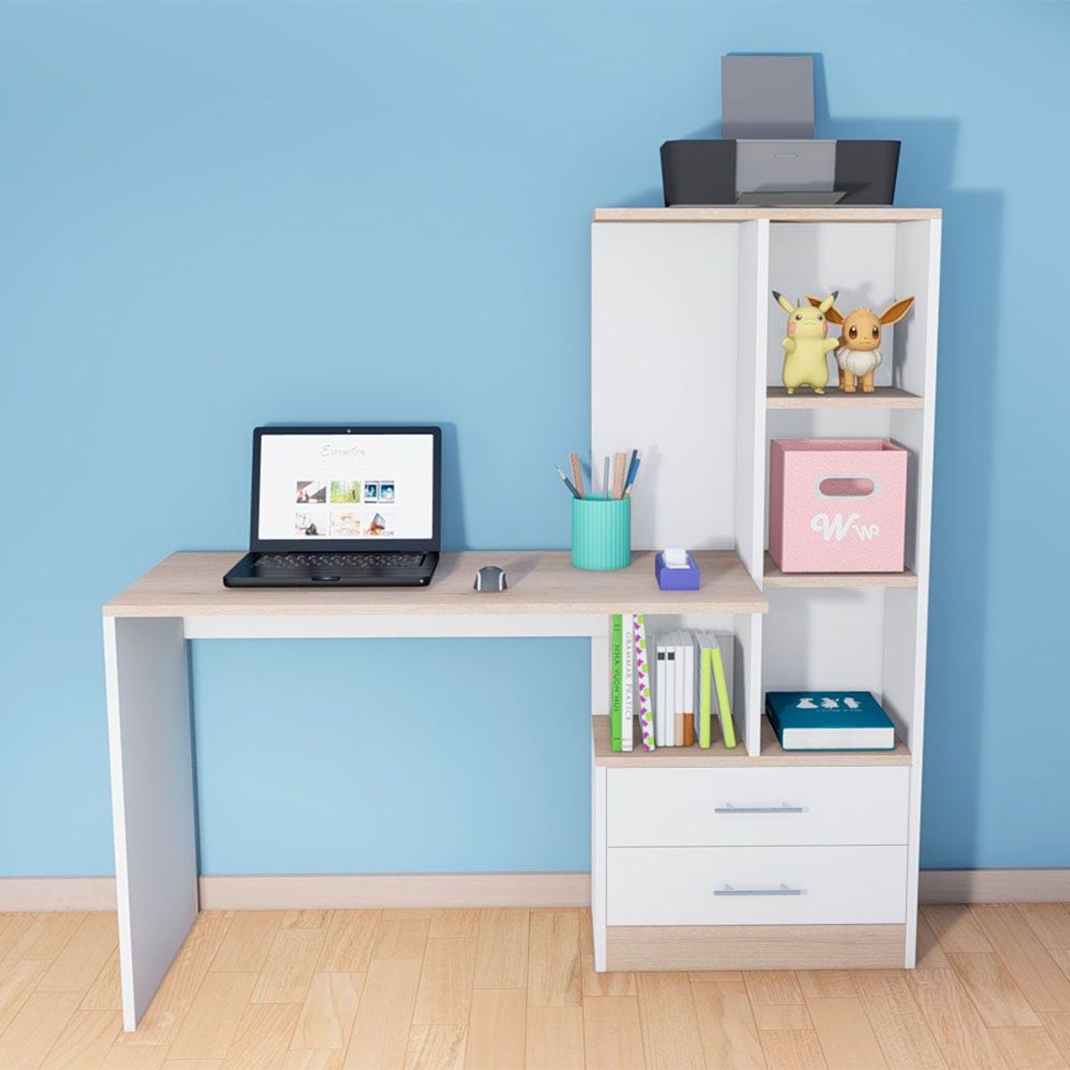 WONDER WOOD MUEBLERIA - Escritorio Organizador Robert con cajones Wonder Wood Muebleria BlancoNatural