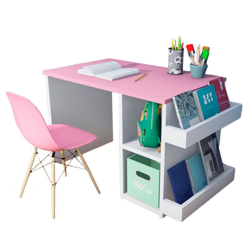 WONDER WOOD MUEBLERIA - Escritorio Montessori para Niños 2 a 7 años + Silla Wonder Wood Muebleria con 2 compartimientos y 2 portacuentos Rosado