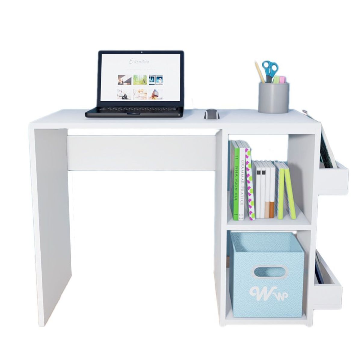 WONDER WOOD MUEBLERIA - Escritorio Harvey Wonder Wood Muebleria con 2 compartimientos y 2 portalibros Blanco