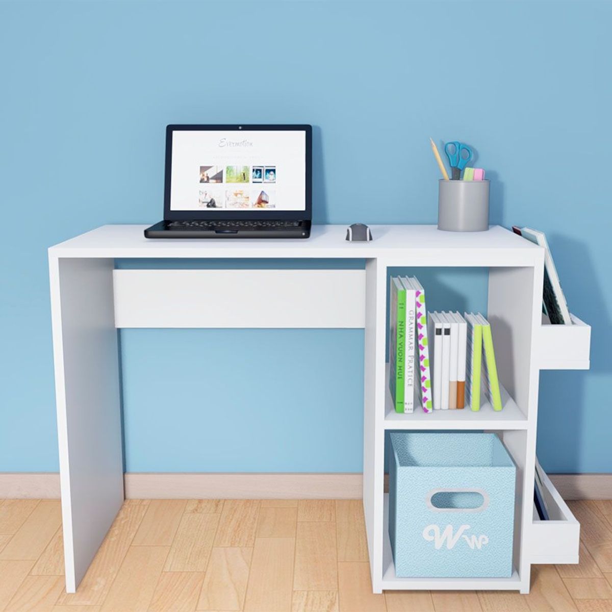 WONDER WOOD MUEBLERIA - Escritorio Harvey Wonder Wood Muebleria con 2 compartimientos y 2 portalibros Blanco