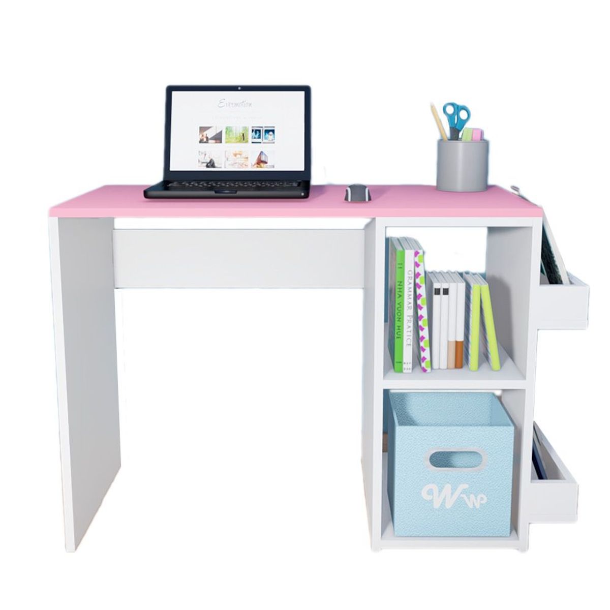 WONDER WOOD MUEBLERIA - Escritorio Harvey Wonder Wood Muebleria con 2 compartimientos y 2 portalibros Blanco/Rosado