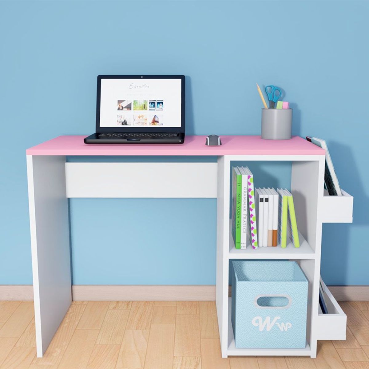 WONDER WOOD MUEBLERIA - Escritorio Harvey Wonder Wood Muebleria con 2 compartimientos y 2 portalibros Blanco/Rosado