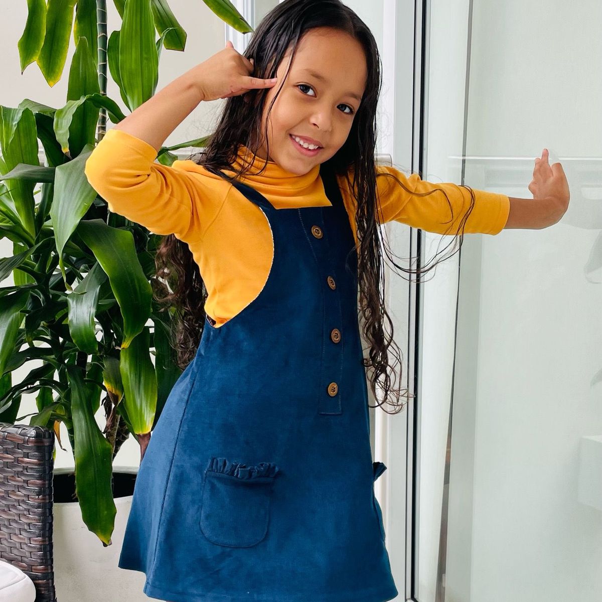 VALU MODA INFANTIL - Jumper azul y cafarena mostaza