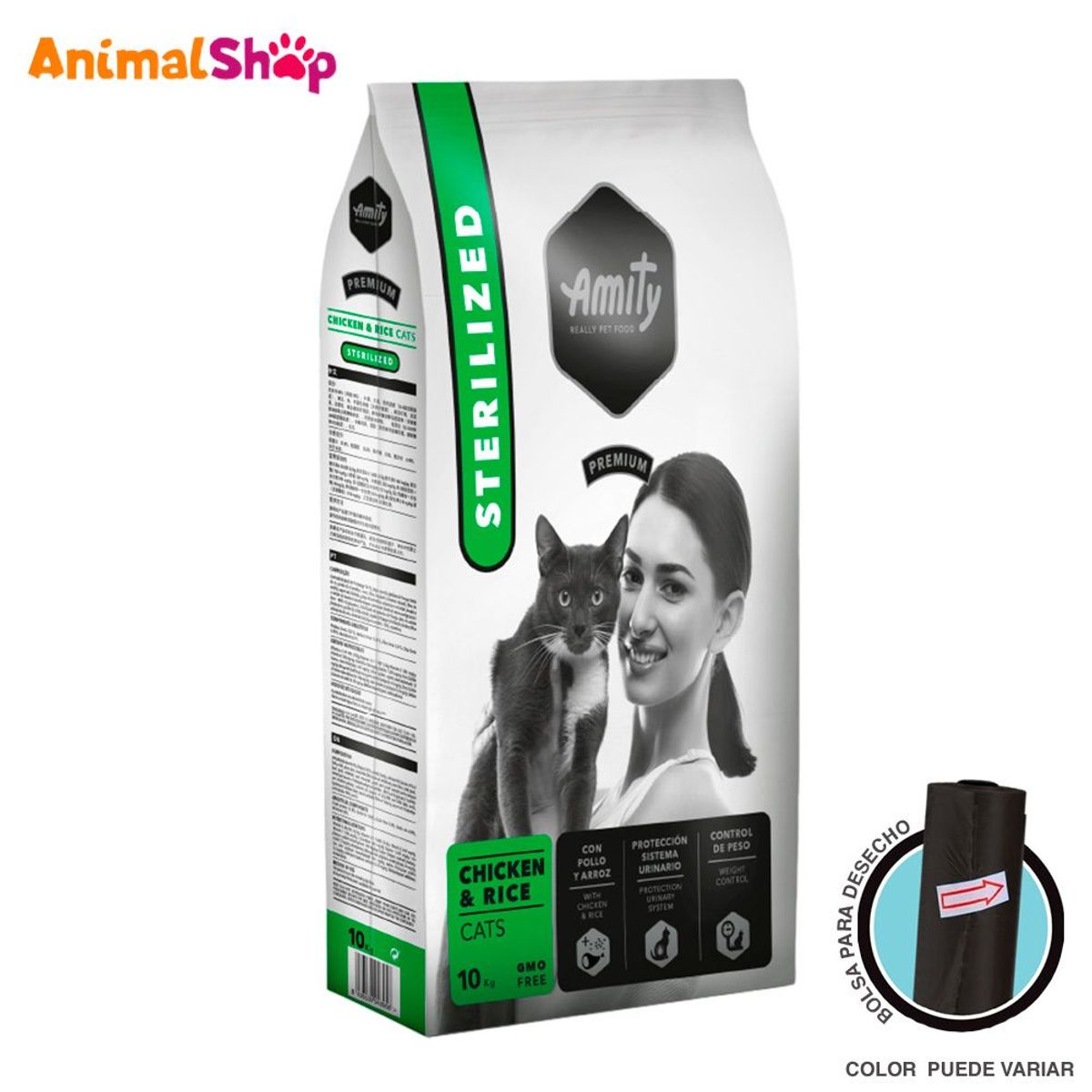 AMITY - Comida De Gatos Esterilizados Amity Pollo Y Arroz 10 Kg