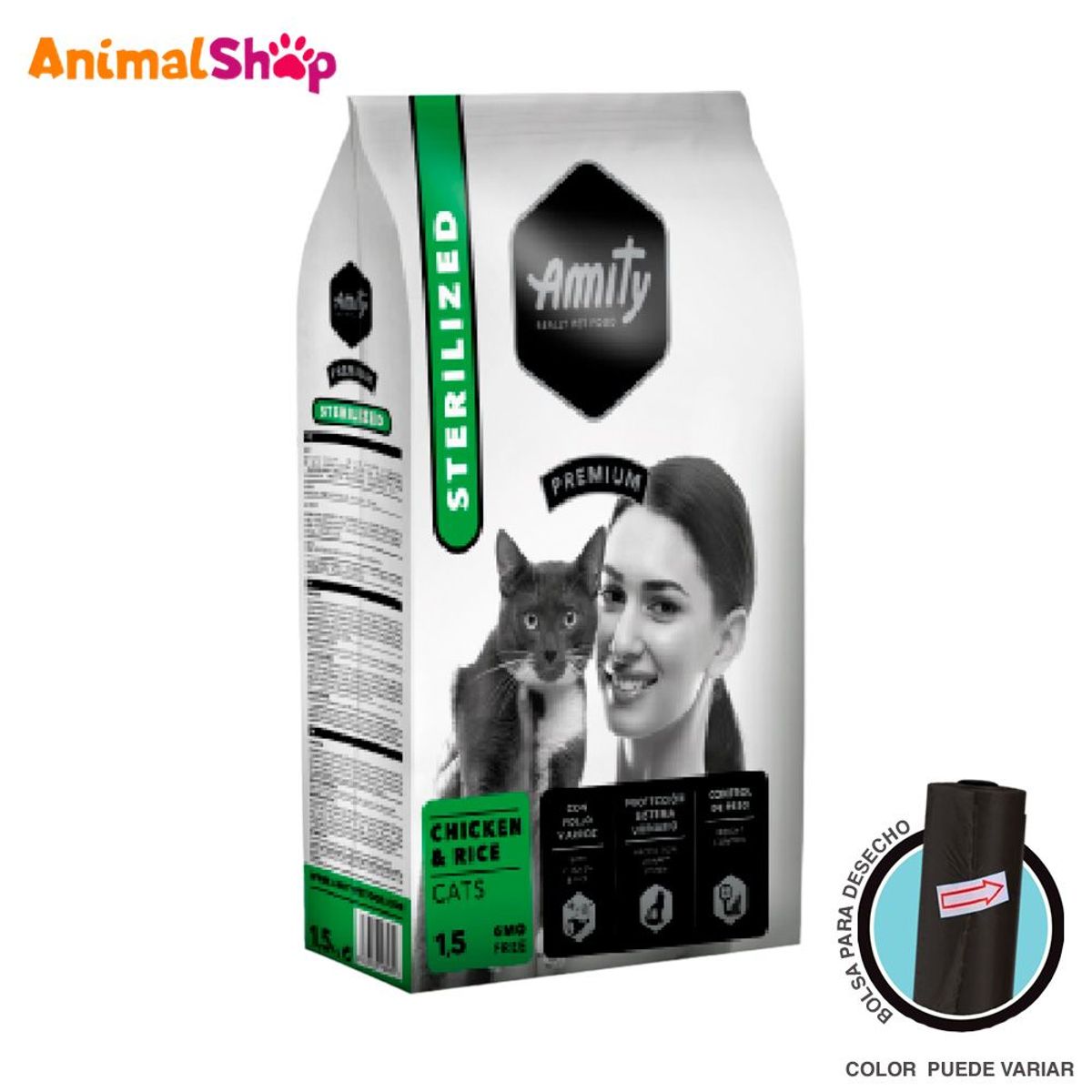 AMITY - Comida De Gatos Esterilizados Amity Pollo Y Arroz 1.5 Kg