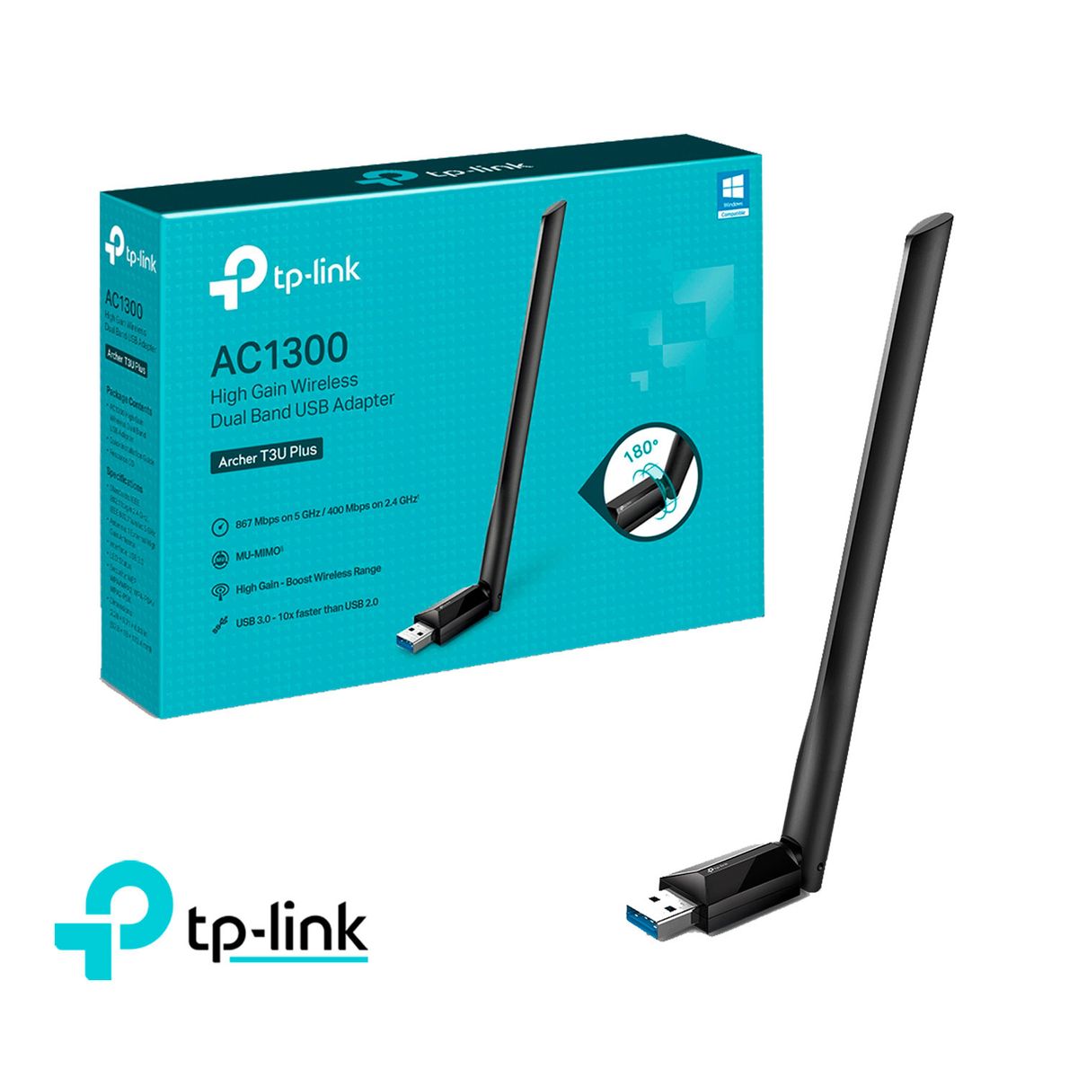 TP LINK - Adaptador Usb Tp-Link Archer T3U Plus Wifi 2 Bandas Ac1300