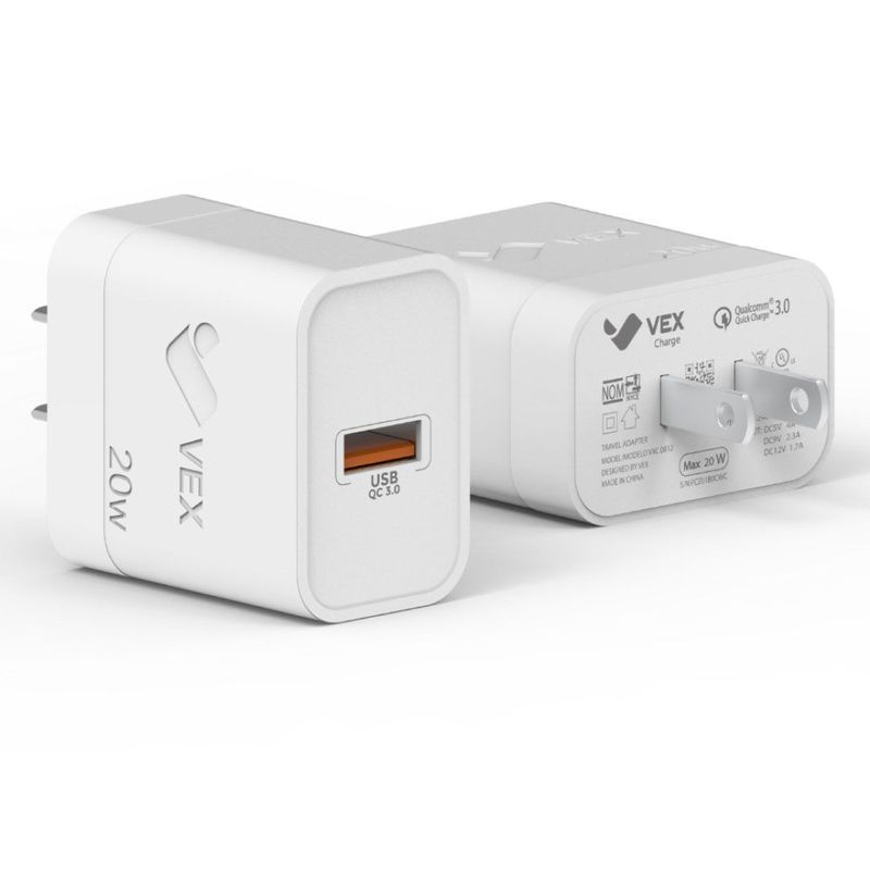 VEX - Cargador de Pared 20W USB QC 3.0 Carga Rápida - Cable Tipo C - Blanco