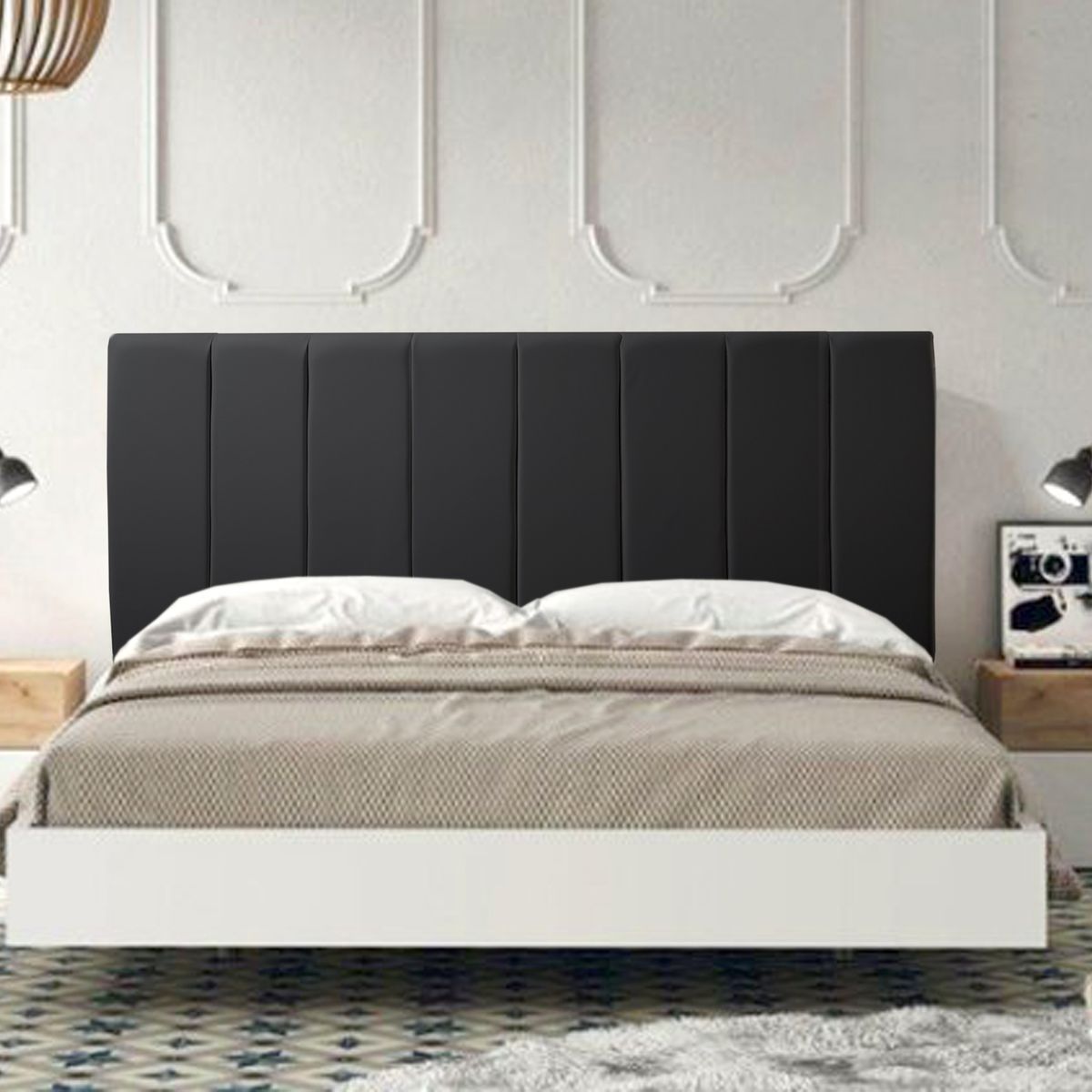 VILLA HOGAR - Cabecera Queen Boston negro ultra cuero