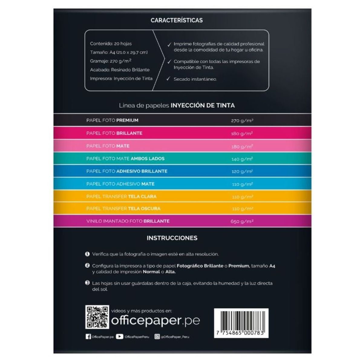 OFFICE PAPER - Papel Foto Office Paper Premium Brillante 270g 20 Hojas A4