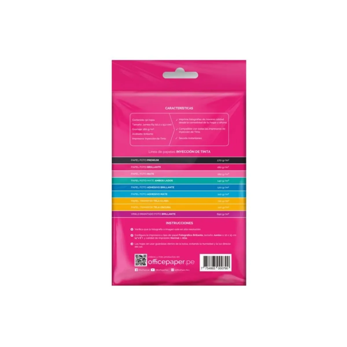 OFFICE PAPER - Papel Fotográfico Office Paper Brillante 180g 50 Hojas Jumbo