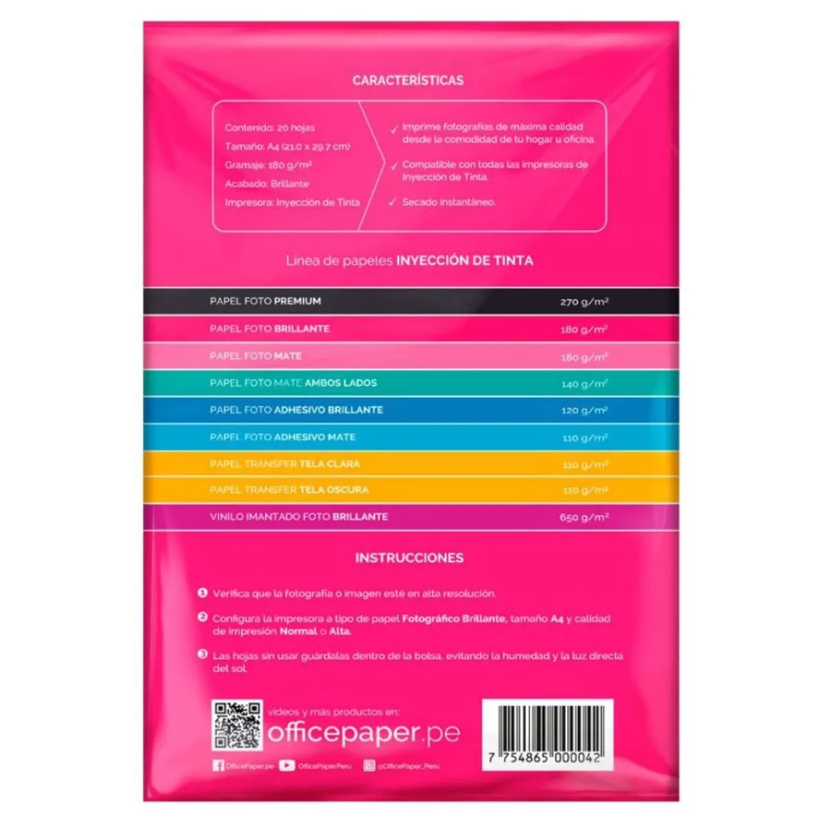 OFFICE PAPER - Papel Foto Office Paper Brillante 180g por 20 Hojas A4