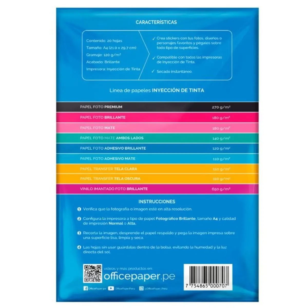 OFFICE PAPER - Papel Foto Office Paper Adhesivo Brillante 120g 20 Hojas A4