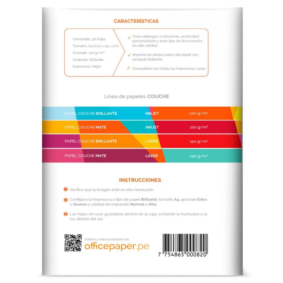 OFFICE PAPER - Papel Couche Láser Office Paper Brillante 150g 30 Hojas A4