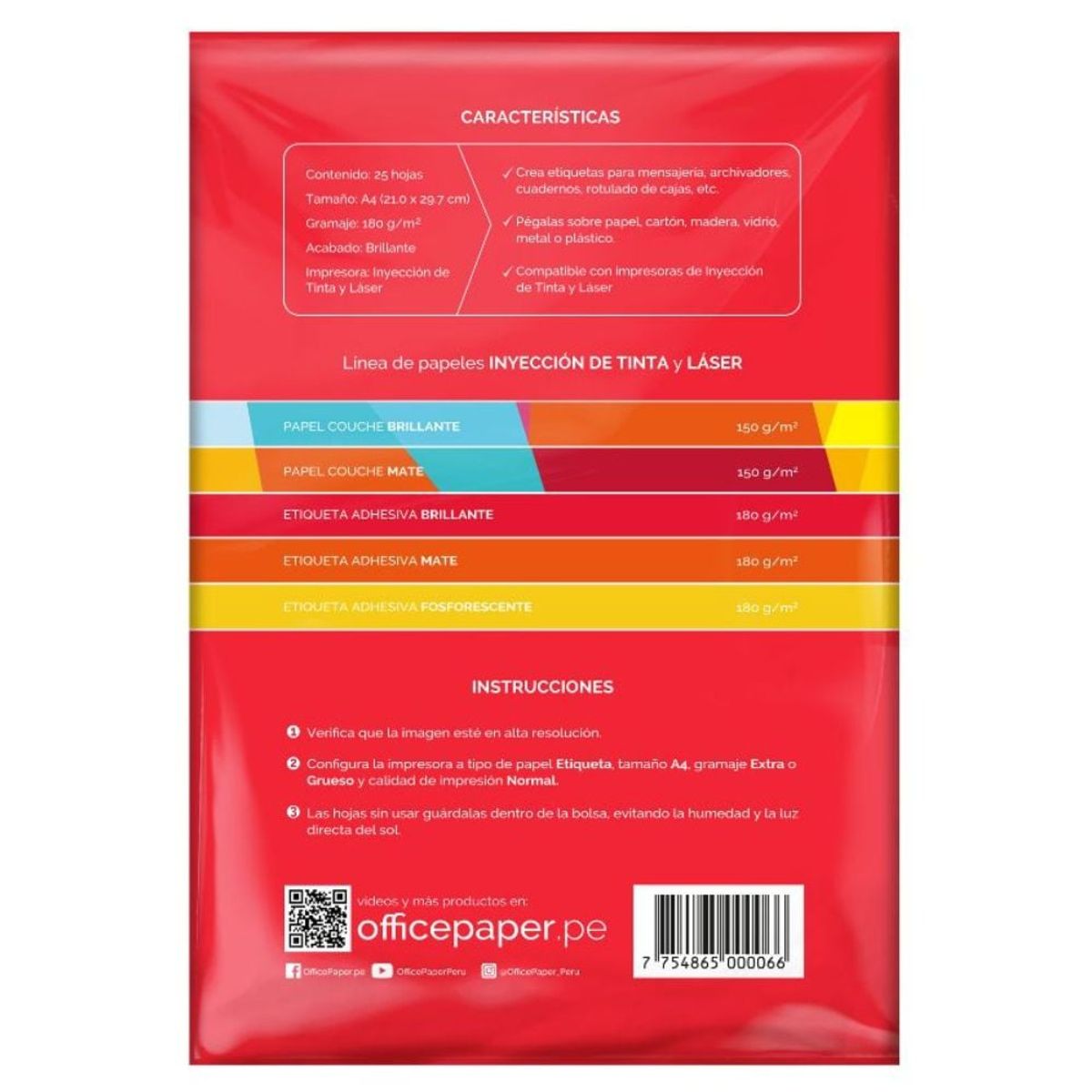 OFFICE PAPER - Etiqueta Office Paper Brillante 180g por 25 Hojas A4
