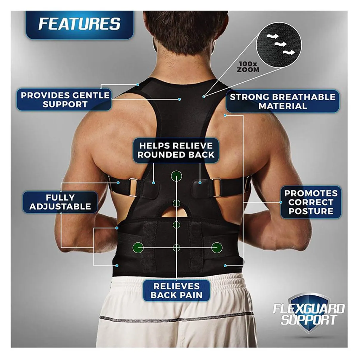 GENERICO - Corrector postura magnética ajustable espalda faja barriga