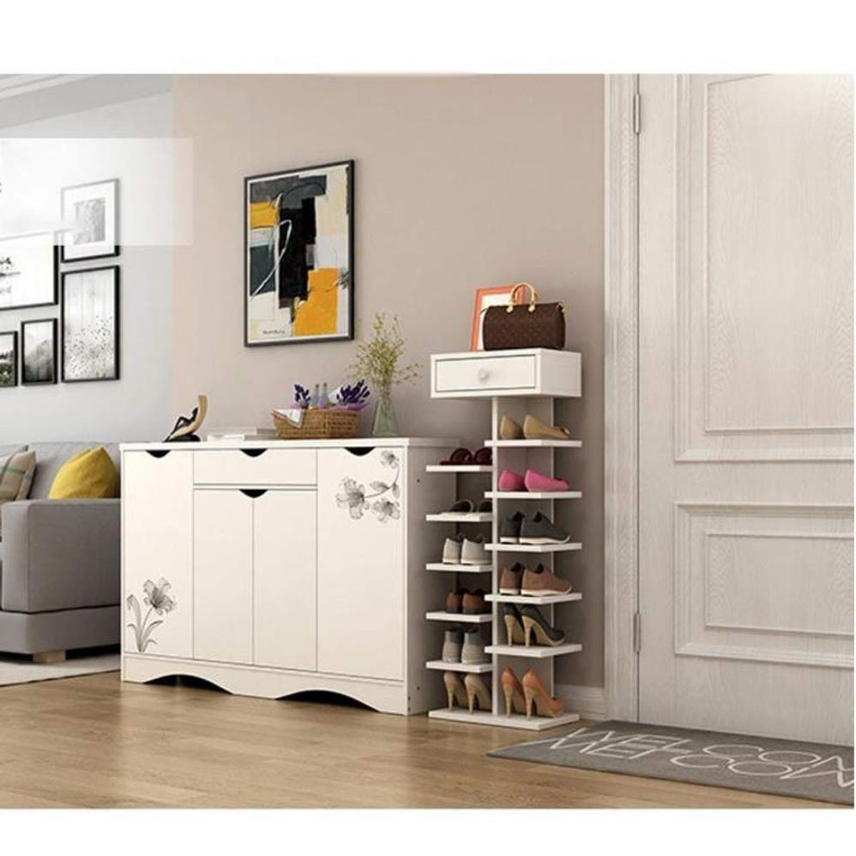VILLA HOGAR - Zapatera Cleo blanco - capacidad 14 pares de zapatos