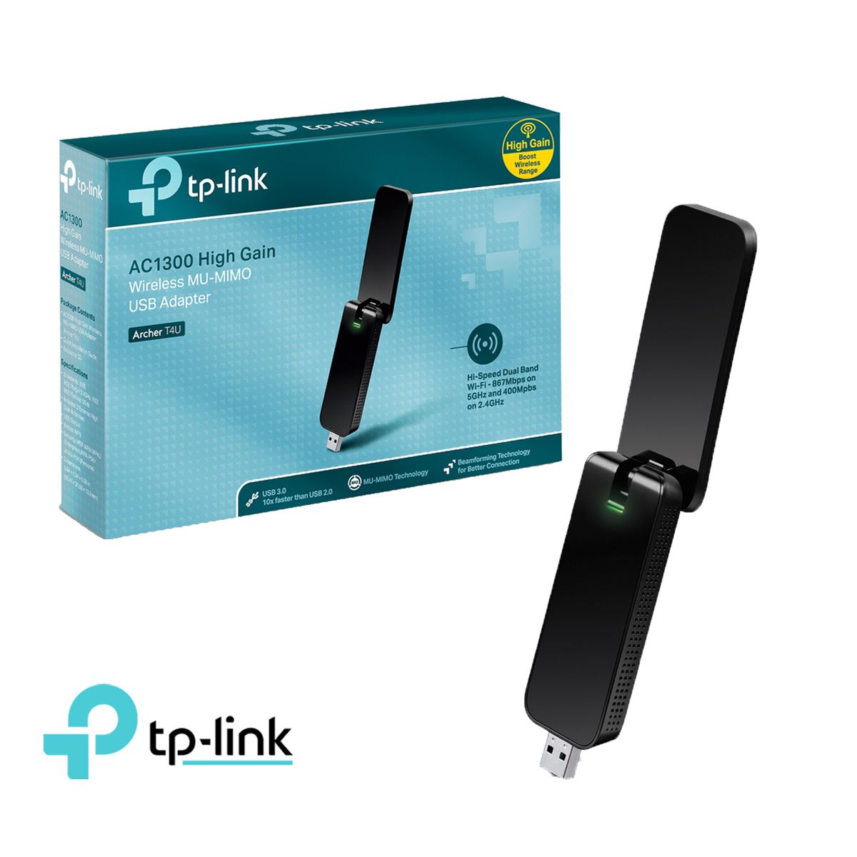 TP LINK - TP-Link Adaptador Usb Inalámbrico 2 Bandas Archer T4U Ac1300