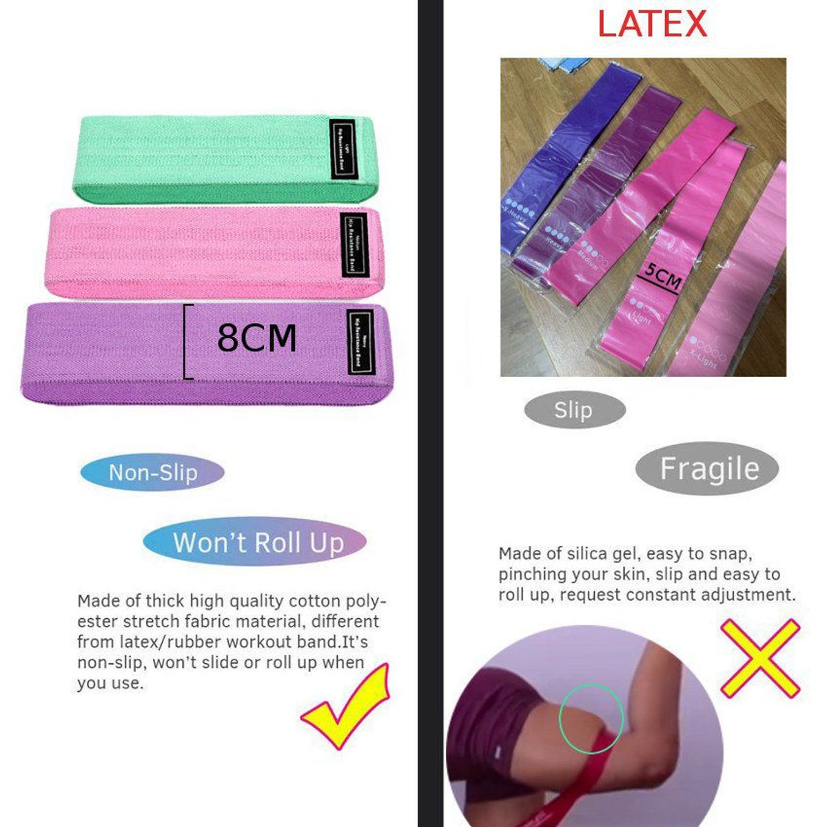 HOLGU - Set 3 Bandas Ligas Resistencia No Látex Piernas Glúteo Muslo