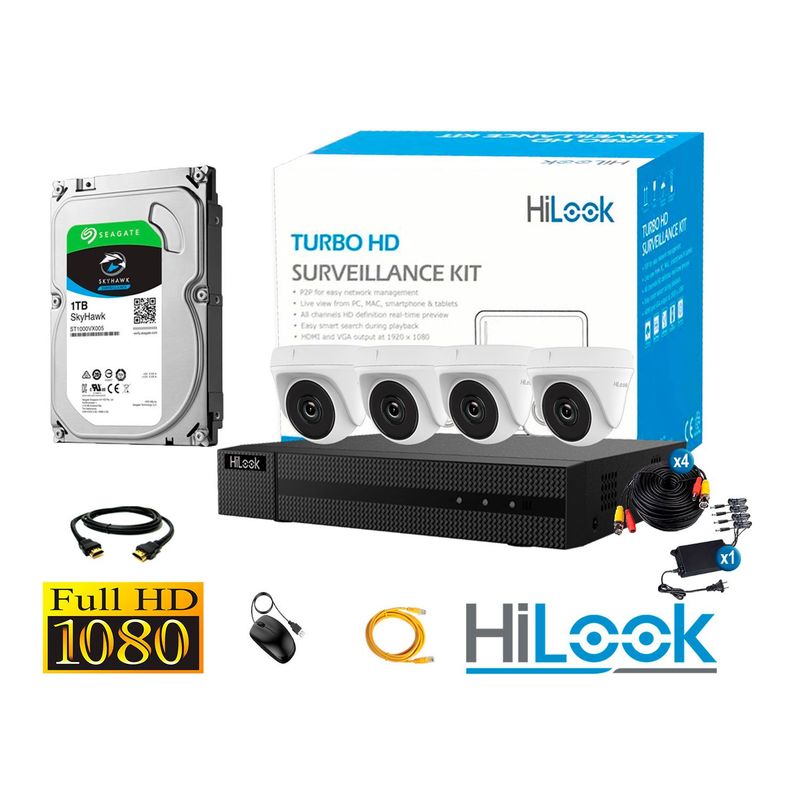 HILOOK - CÁMARAS SEGURIDAD KIT 4 INTERIOR FULL HD REAL 2MP + DISCO 1TB