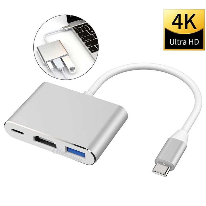 GENERICO - Adaptador Usb 3.1 Tipo C A Hdmi Hembra+ Usb 3.0 + Usb Tipo C