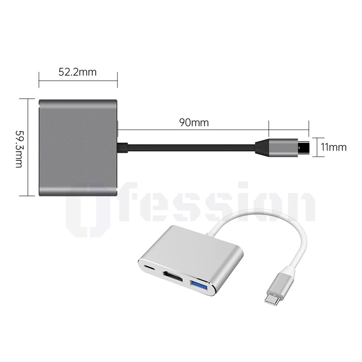 GENERICO - Adaptador Usb 3.1 Tipo C A Hdmi Hembra+ Usb 3.0 + Usb Tipo C