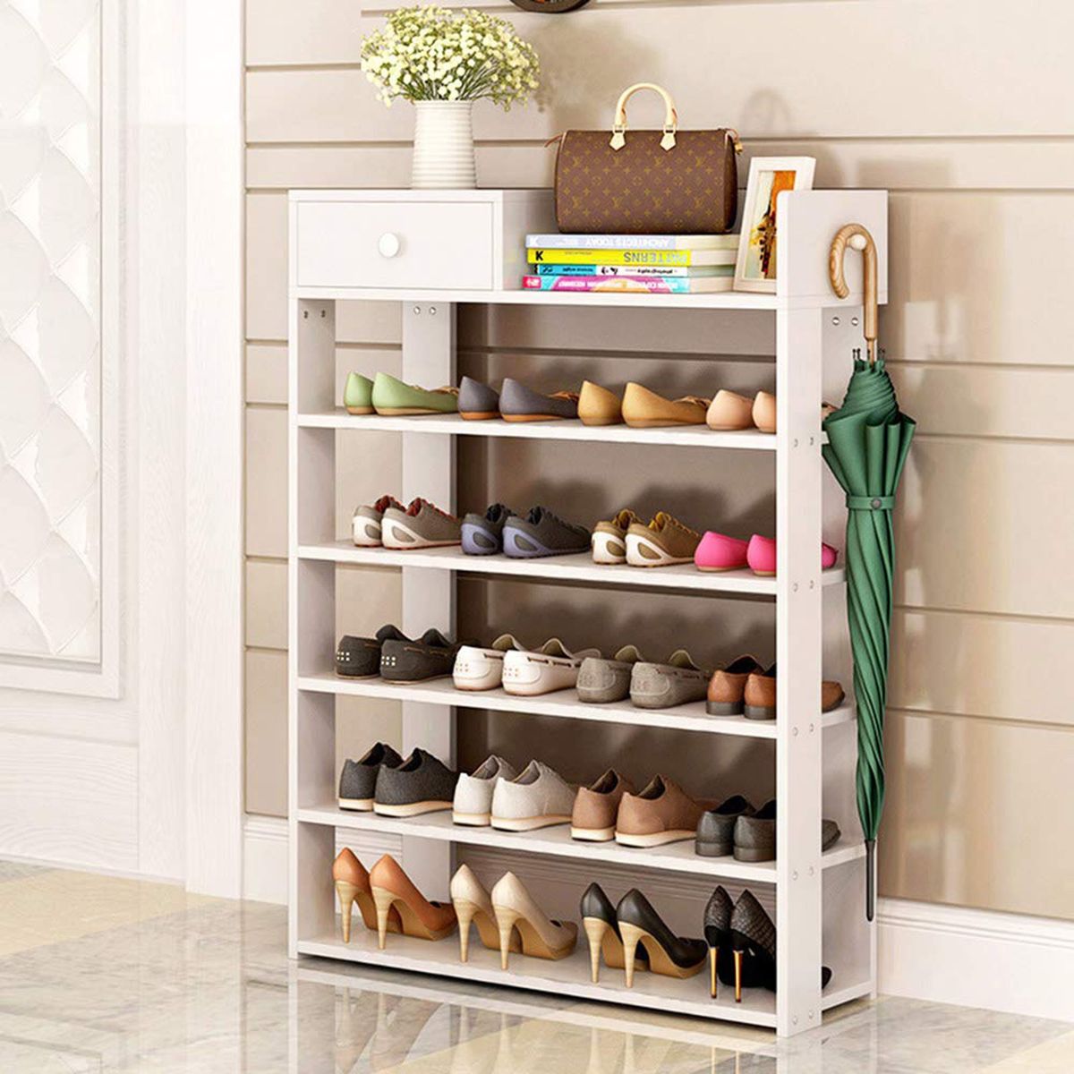 VILLA HOGAR - Zapatera multifunción Cami blanco - capacidad 20 pares de zapatos