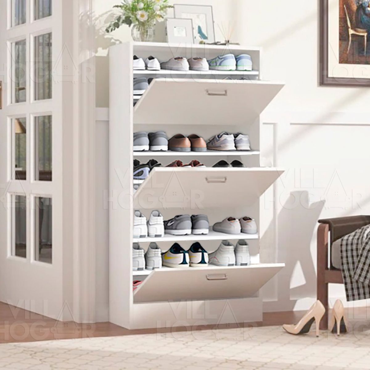 VILLA HOGAR - Zapatera cajonera medium blanco - capacidad 27 pares de zapatos