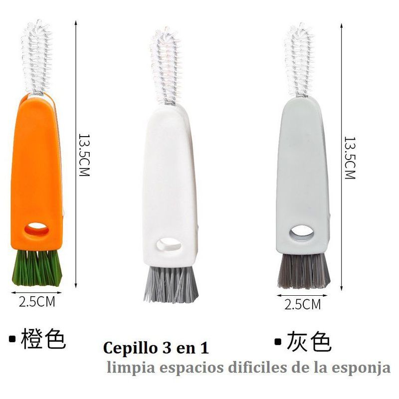 GENERICO - Cepillo para limpieza de botellas 3 en 1 - multifuncional
