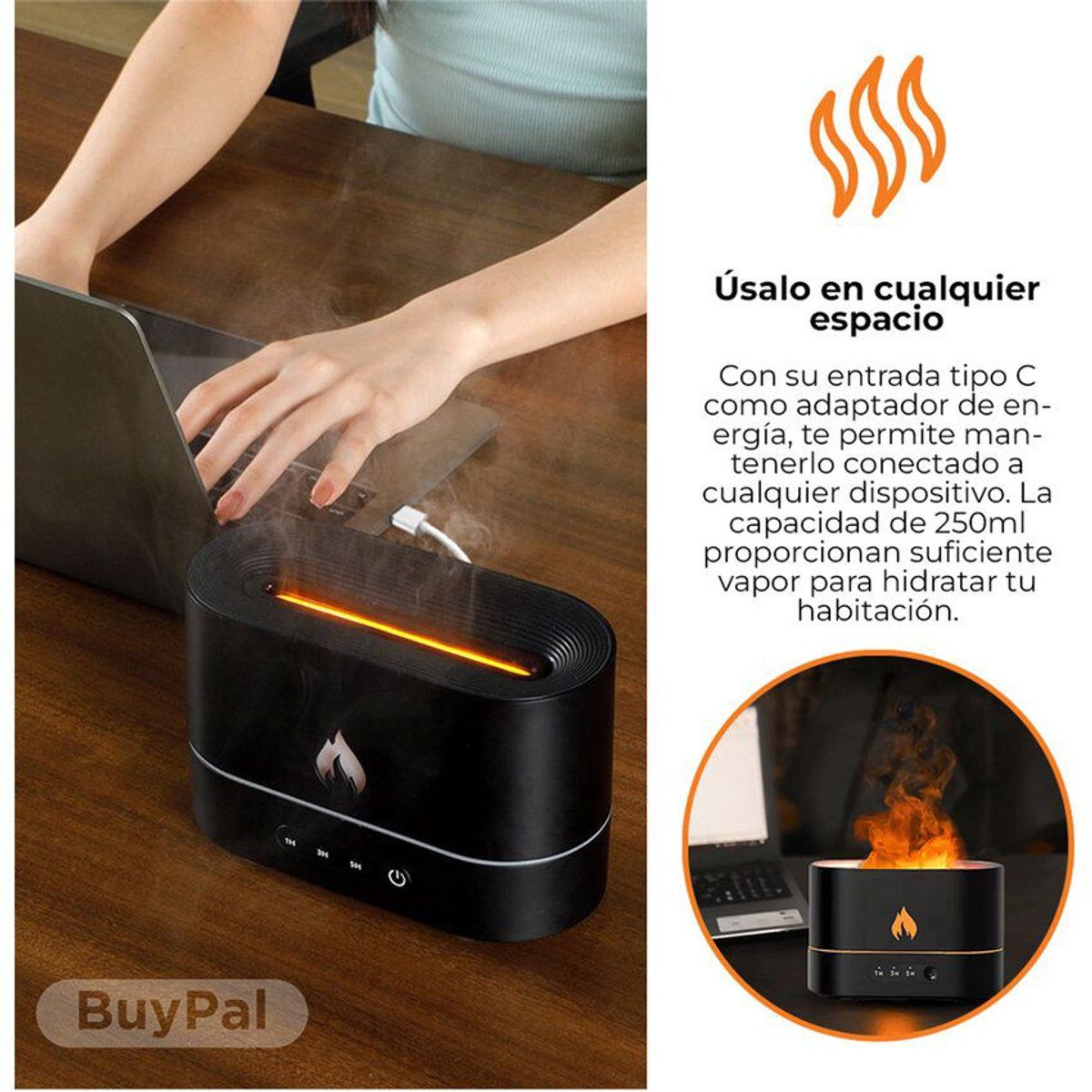 GENERICO - Humificador fuego portatil ultrasonico vaporizador aroma