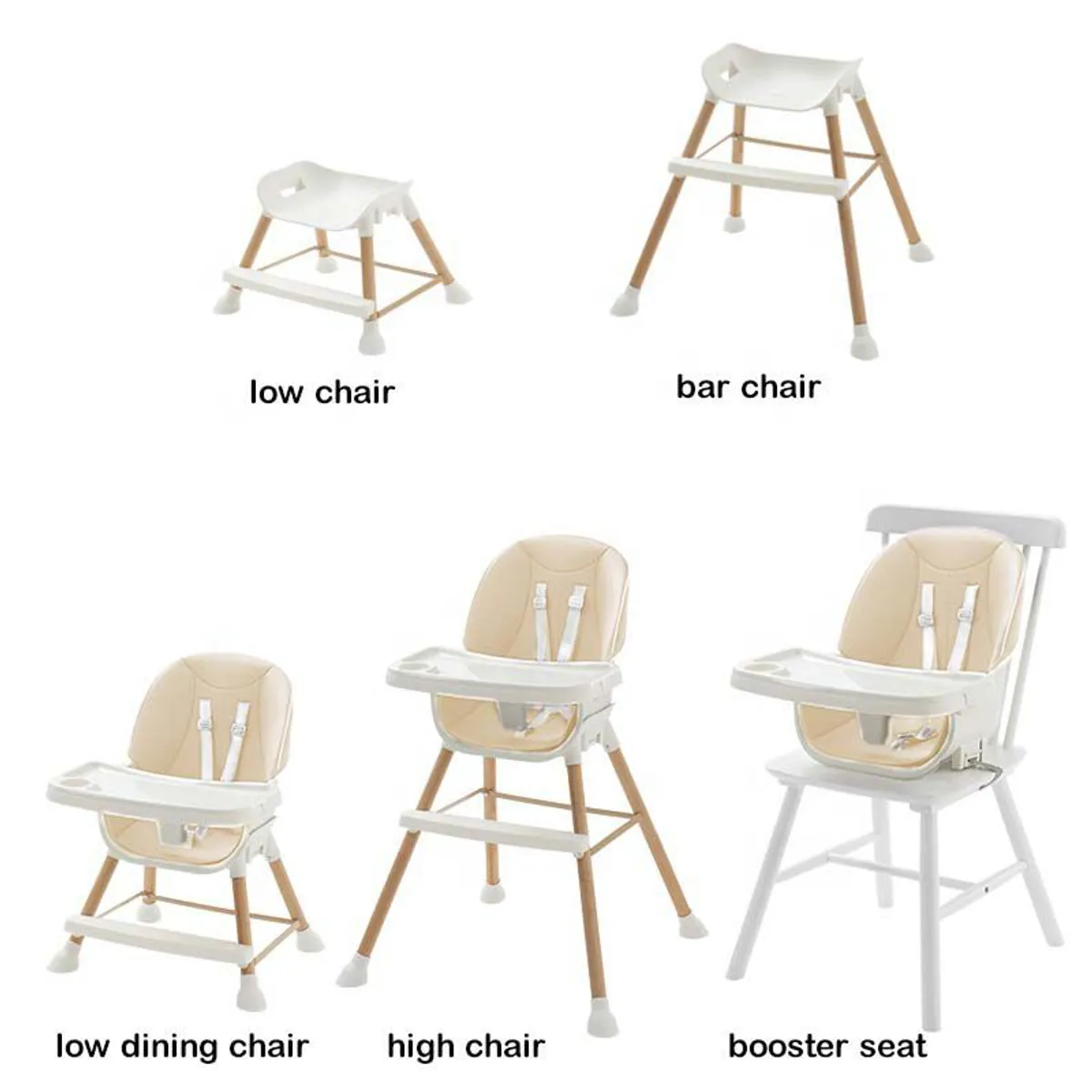 BABYKISS - SILLA DE COMER DE MADERA PARA BEBES 5 EN 1 DE LUJO BEIGUE