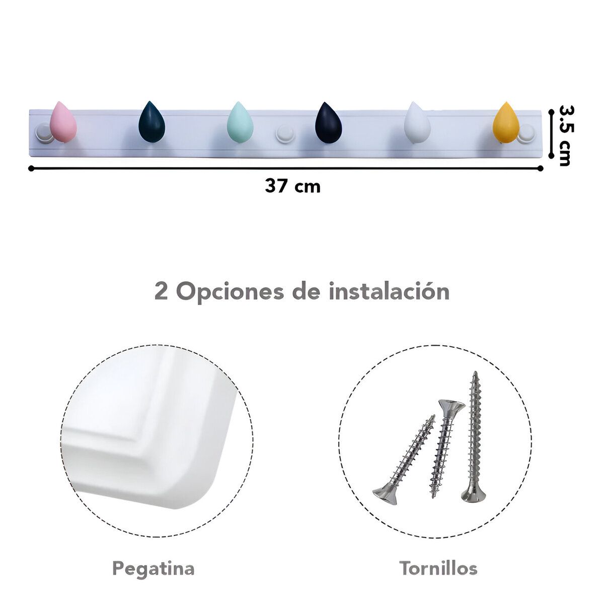 ELMEJORPRECIO - Perchero Adhesivo Para Dormitorio Oficina De 6 Ganchos Soporte Negro
