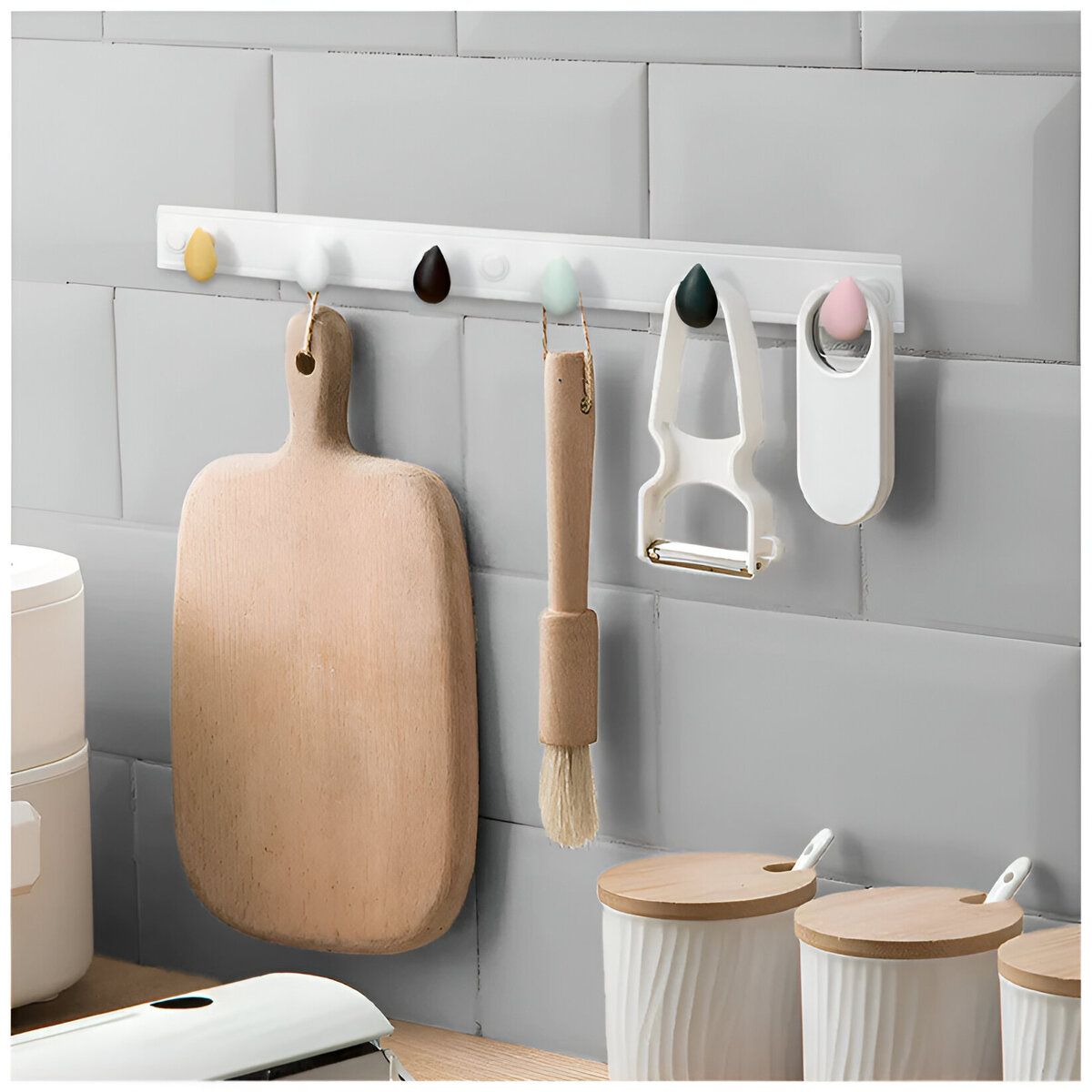 ELMEJORPRECIO - Perchero Adhesivo Para Dormitorio Oficina De 6 Ganchos Soporte Blanco