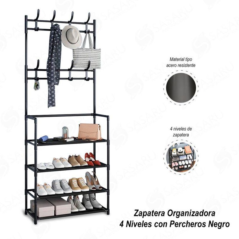 GENERICO - Zapatera organizadora 4 niveles con percheros BLANCO
