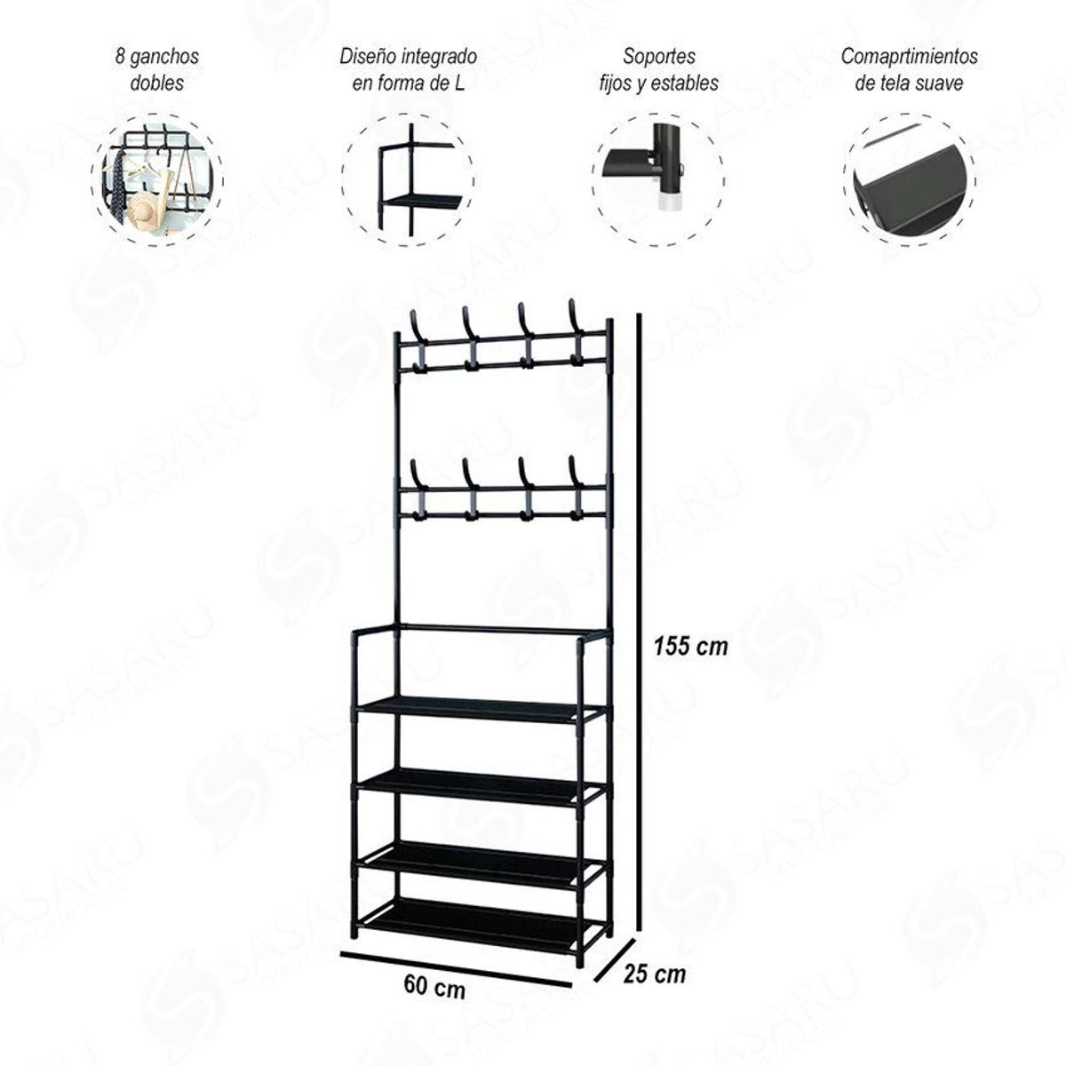 GENERICO - Zapatera organizadora 4 niveles con percheros BLANCO