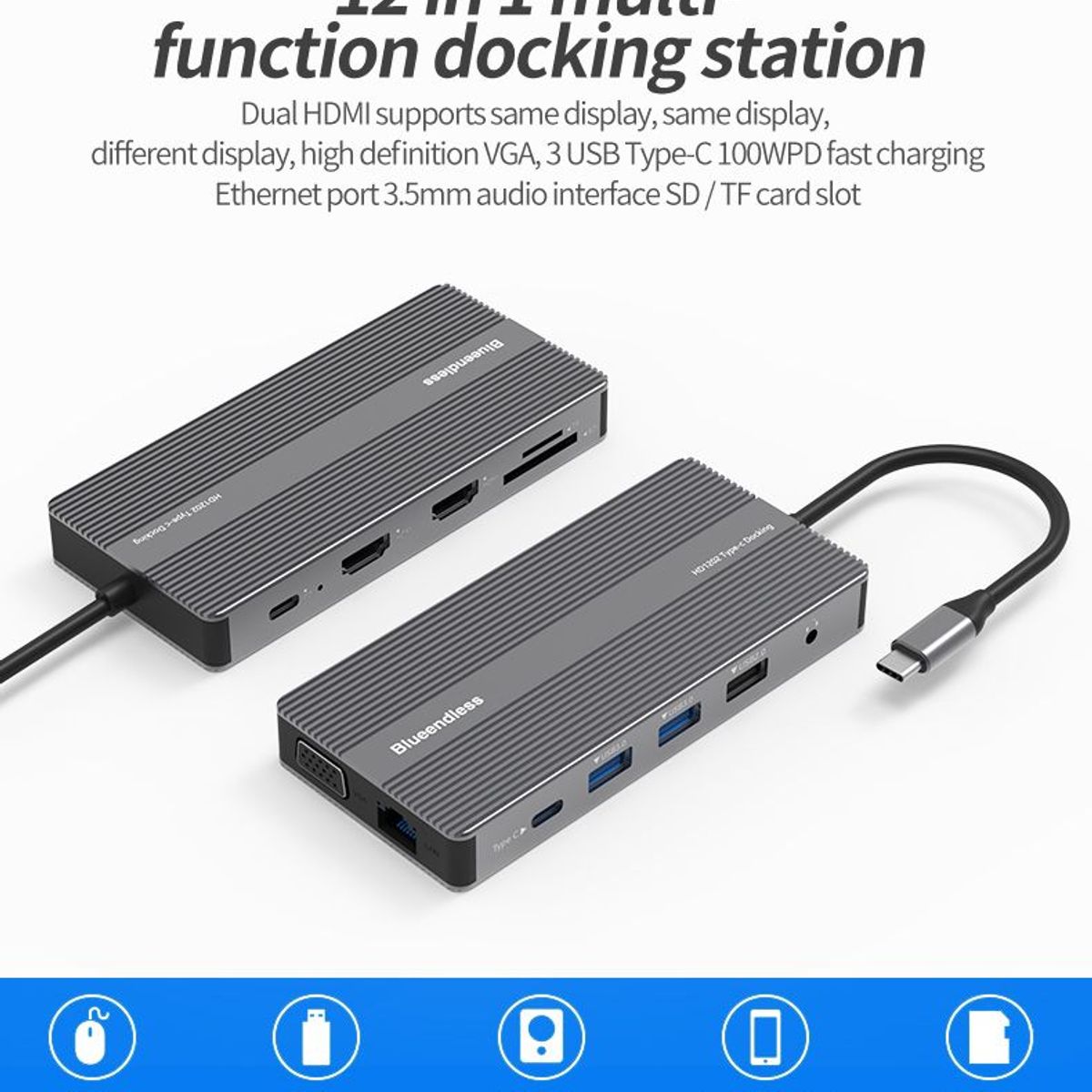 OEM - Adaptador  Hub 12 En 1 Usb 3.1 tipo C Hdmi  Gigabit Red