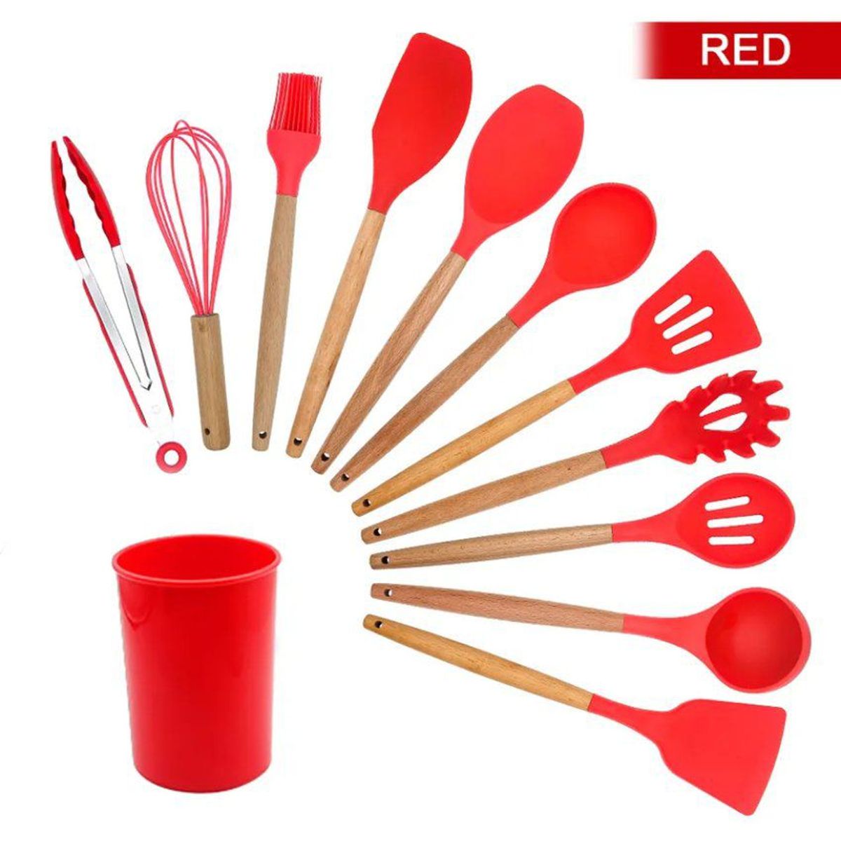 GENERICO - Set de cucharones utensilios de silicona para cocina rojo 12pcs 528u