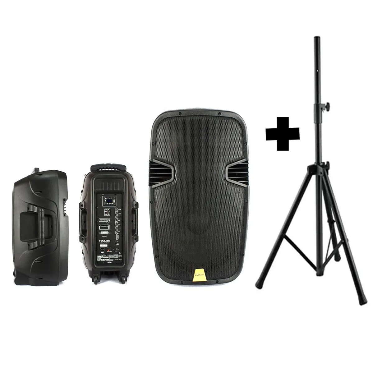 HALION - Parlante Halion PHA-15MBK  Batería interna 1000W con soporte SPS502M