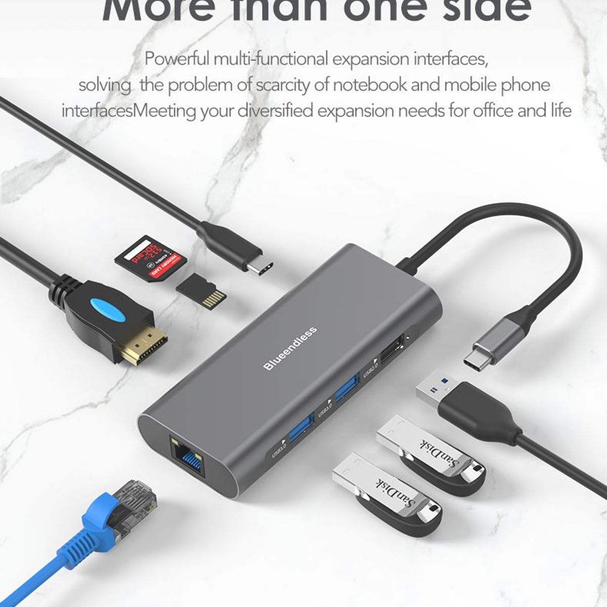OEM - Adaptador Hub 8 en 1Tipo C USB 3.0 RJ45 HDMI