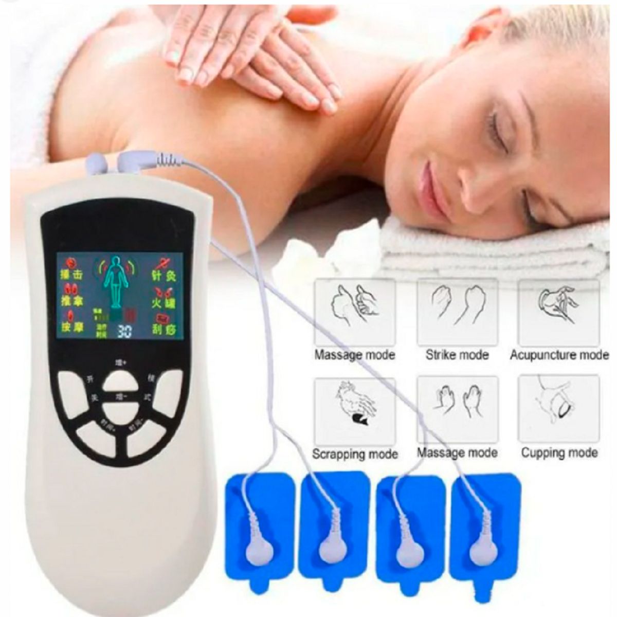 GENERICO - Masajeador electrico con parches tens electrodos-BLANCO