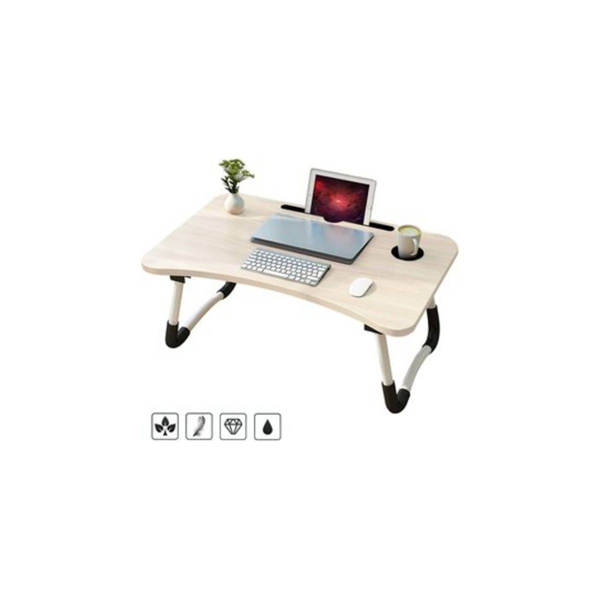GENERICO - Mesa plegable portátil para Laptop con Ranura y Posavasos Beige