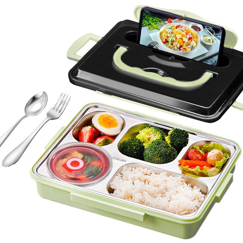 GENERICO - Lonchera táper de comida y alimentos 5 divisiones con asa+cubiertos vd