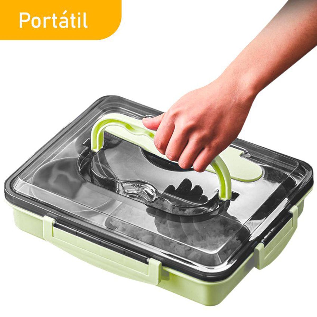 GENERICO - Lonchera táper de comida y alimentos 5 divisiones con asa+cubiertos vd