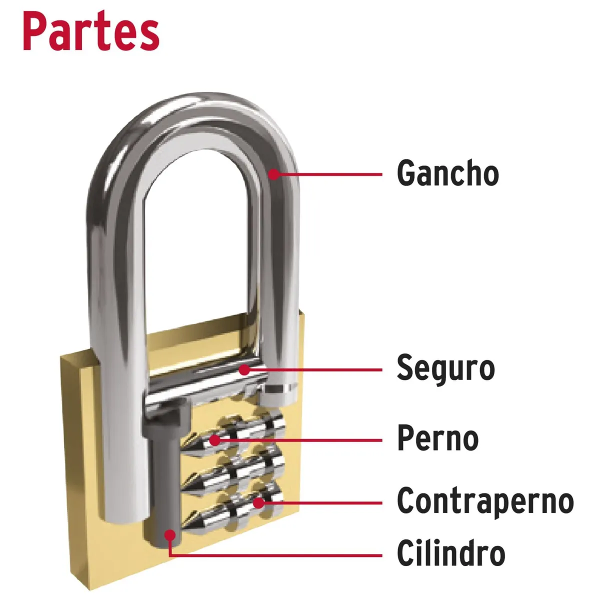 HERMEX - Candado de latón 50 mm gancho corto, llave de puntos, Hermex