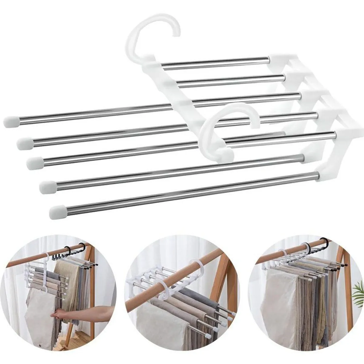 GENERICO - Perchero colgador de ropa pantalones 5 en 1 blanco
