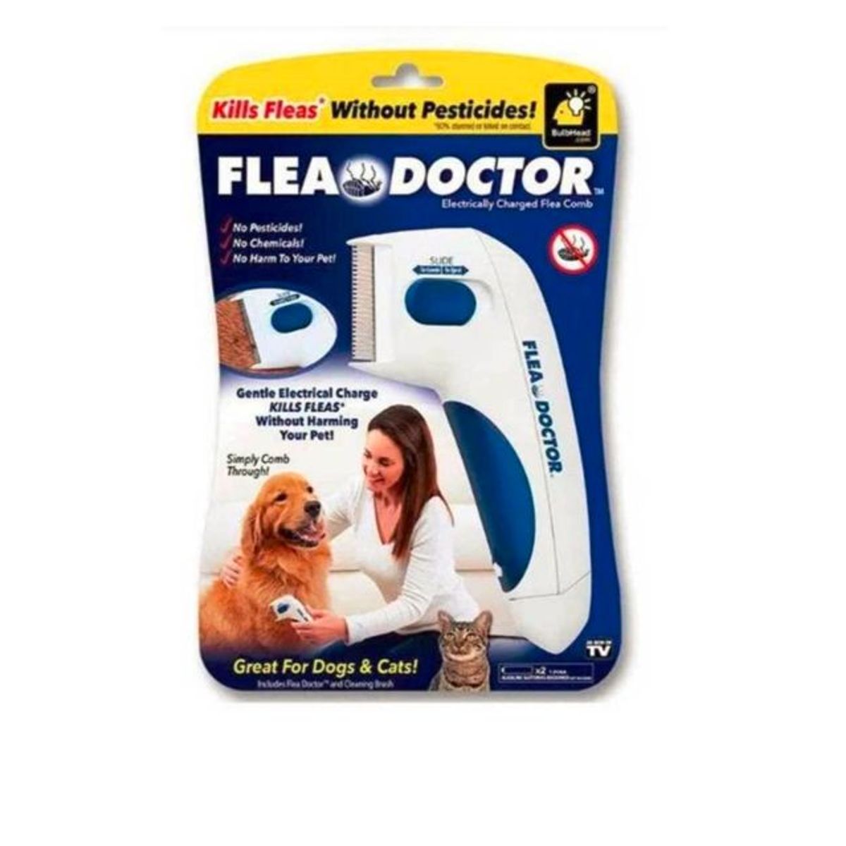 OEM - Peine Cepillo Eléctrico Anti Pulgas para Mascotas Perro Gato