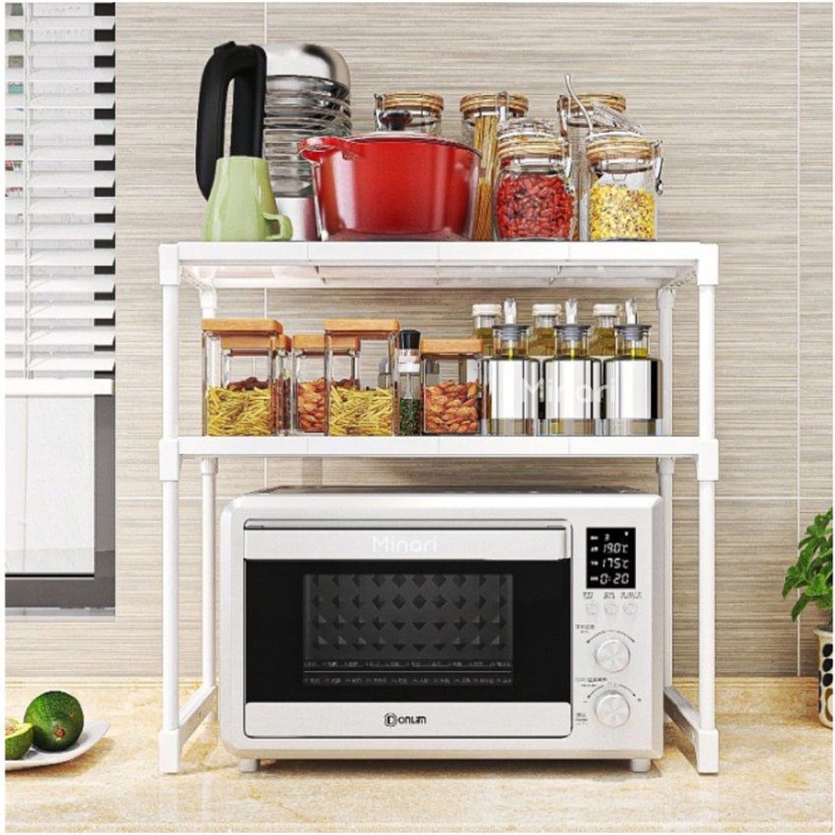 GENERICO - Estante organizador de microondas 2 niveles para cocina blanco 350e