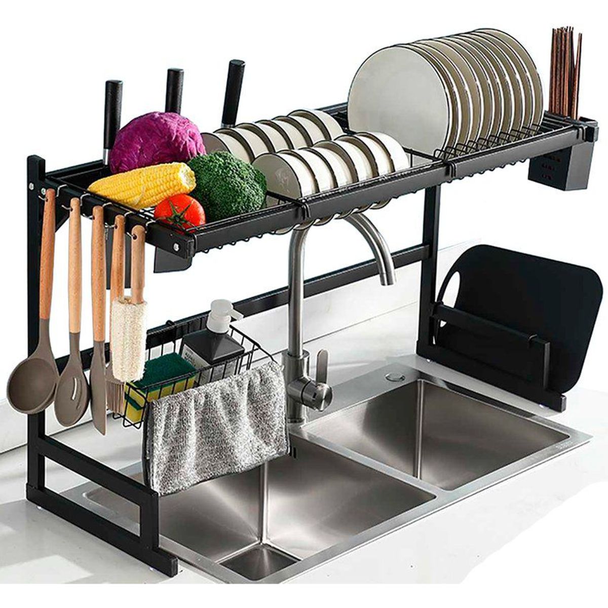 GENERICO - Estante organizador y escurridor de platos para cocina premium 85cm